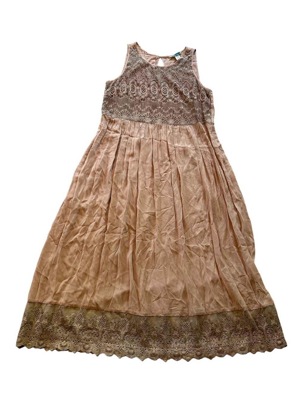 Sundance Boho Silk Taupe / Tan Lace Sleeveless Maxi‎ / Midi Dress Size Medium